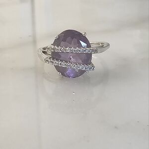 14k white gold amethyst and diamond ring